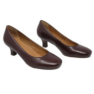 ARRAY Flatter Women Brown Leather Low Heel Dress Pump Shoes 8 Wide classic NIB